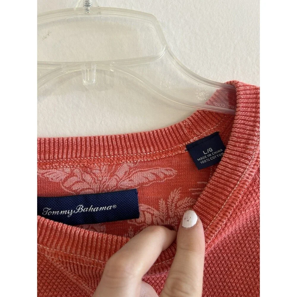 Tommy Bahama Mens Size L Long Sleeve Pullover V Neck 100% Cotton Knit Sweater